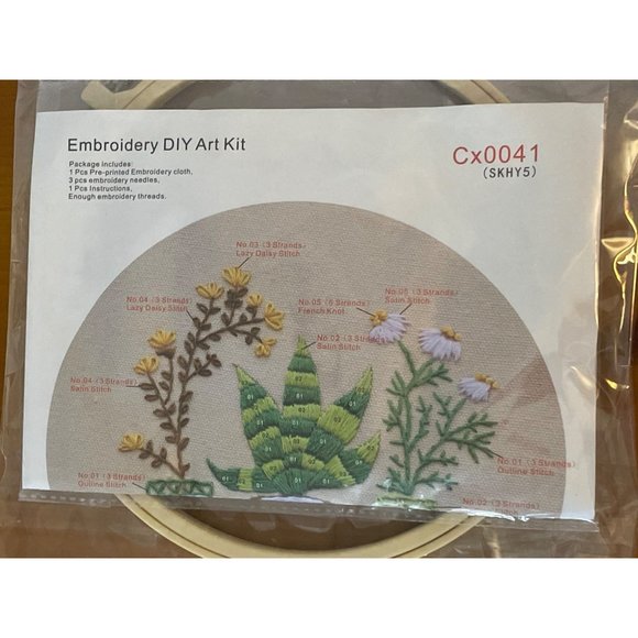 PLANTS IN POTS Embroidery DIY Art Kit Hoop Cloth Needles Thread NEW IN PACKAGE - Picture 2 of 5